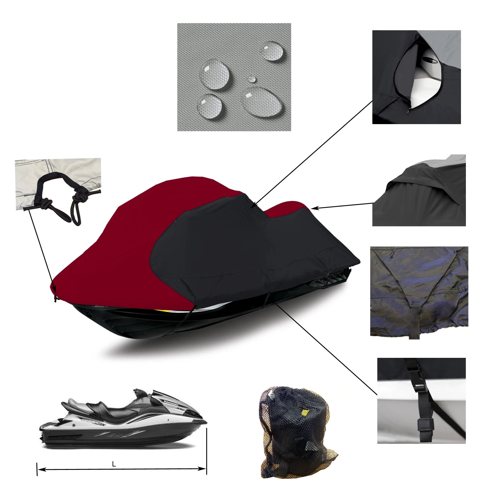 Trailerable PWC Cover for Yamaha Jet Ski XLT 1200 (2001–2005) - Maroon