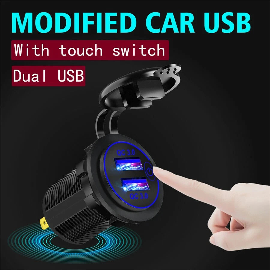 1 x Car Cigarette Lighter Socket Dual QC 3.0 Fast Charge USB With Blue Light