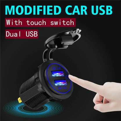 1 x Car Cigarette Lighter Socket Dual QC 3.0 Fast Charge USB With Blue Light