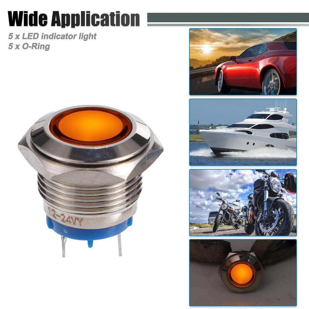 5Pcs 16mm LED Waterproof Pilot Indicator Signal Light for Universal