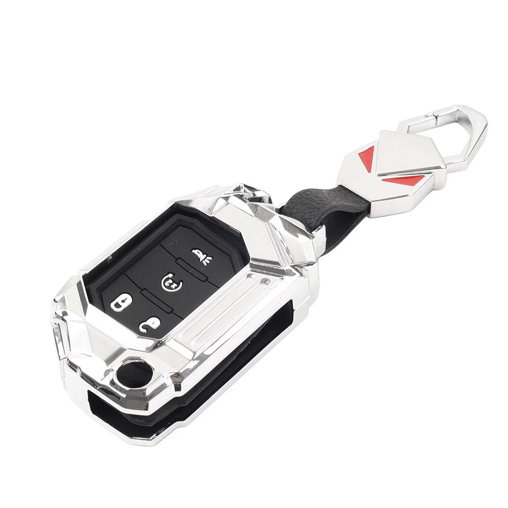1x Silver 4-Button Key Fob Cover Case for Jeep Wrangler (2018–2024)