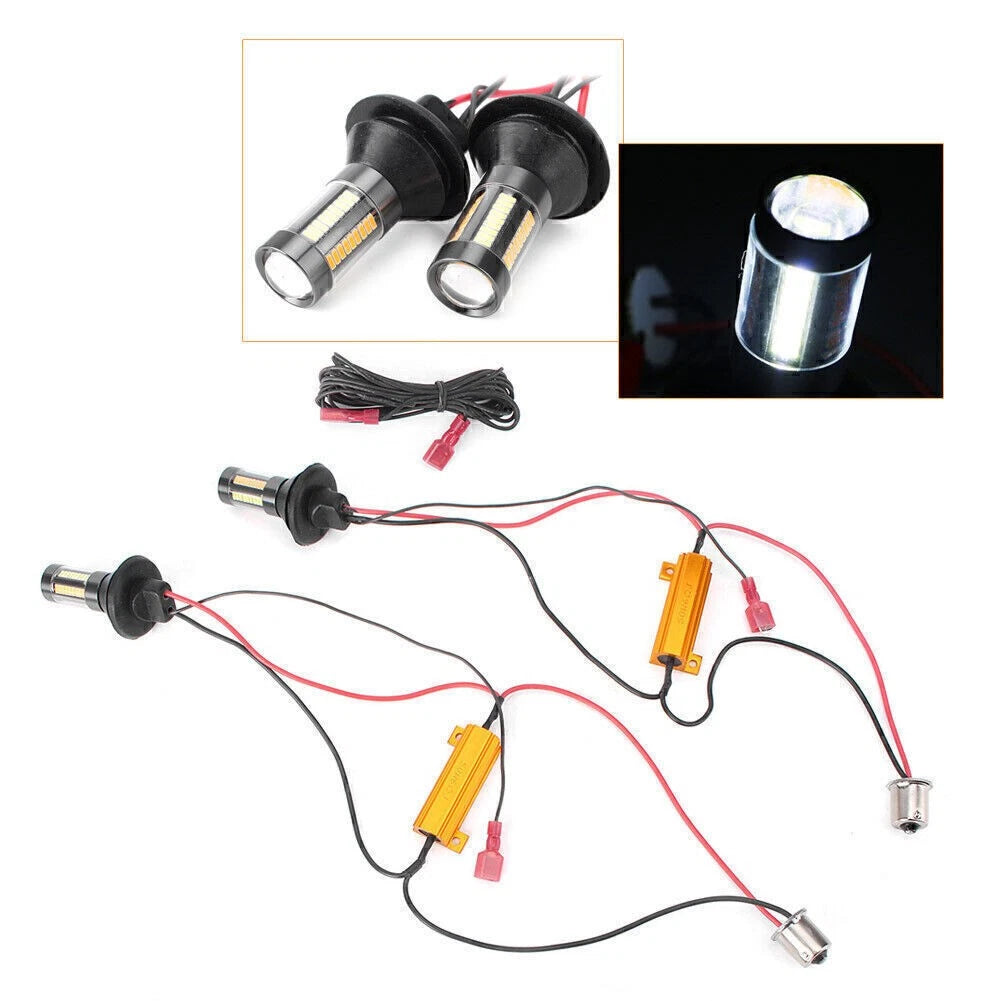 LED Turn Light Bulb Kit 1156 BA15S BAU15S 4014 66 SMD Dual Color Switchback