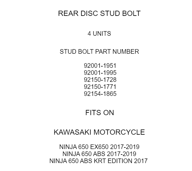 Rear Disc Stud Bolt Replacement for Kawasaki Ninja 650 EX650 (2017–2020)