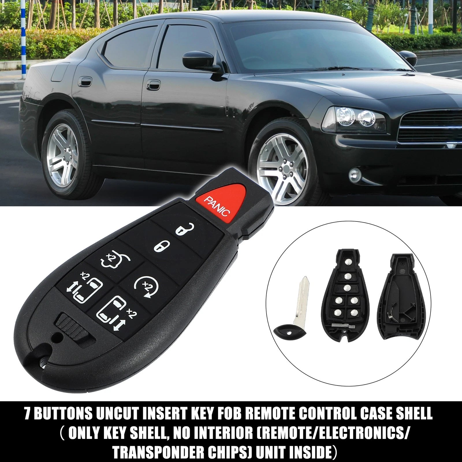7 Button Keyless Entry Remote Key Shell Cover for Dodge Chrysler (No Chip) (2005–2020)
