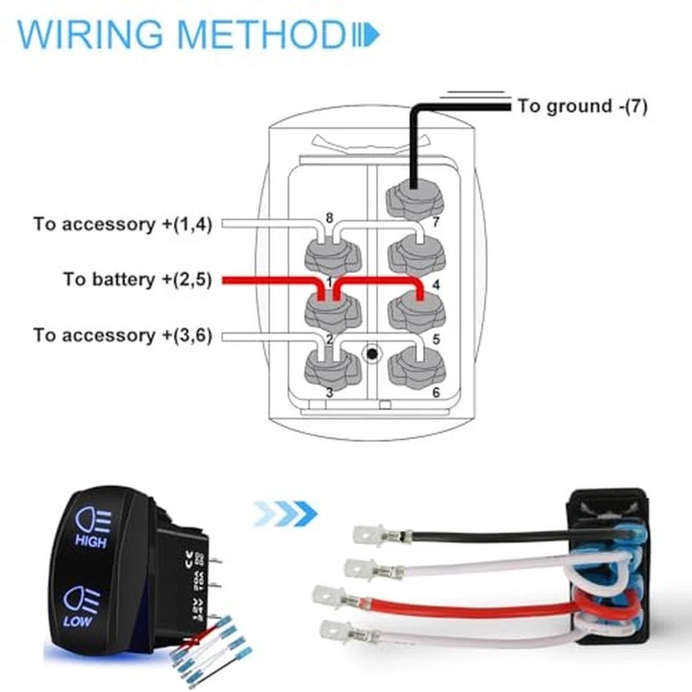 DPDT Momentary Rocker Switch 7 Pin 20A 12V for Universal Applications