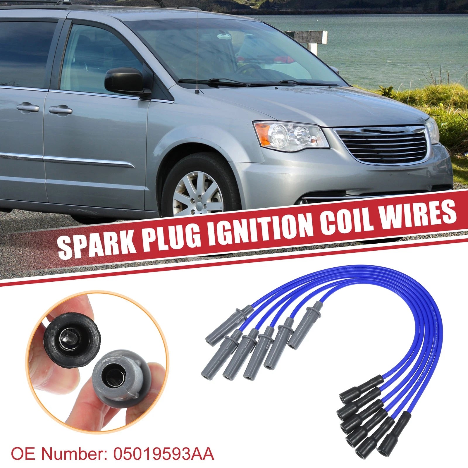 6 Pcs Spark Plug Wire Ignition Coil Cable No. 05019593AA for Chrysler Pacifica (2017–2020)