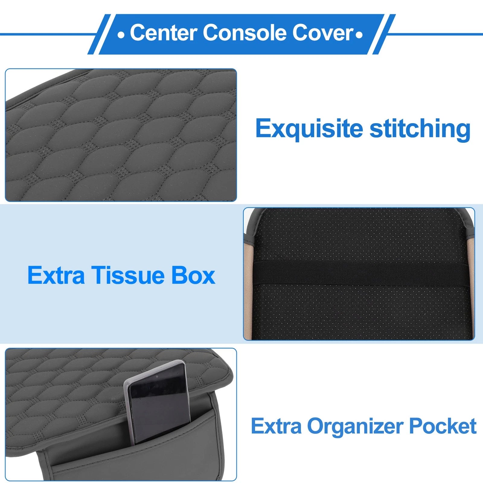 Armrest Pad with Storage for Car (11.81"x8.26", Grey)