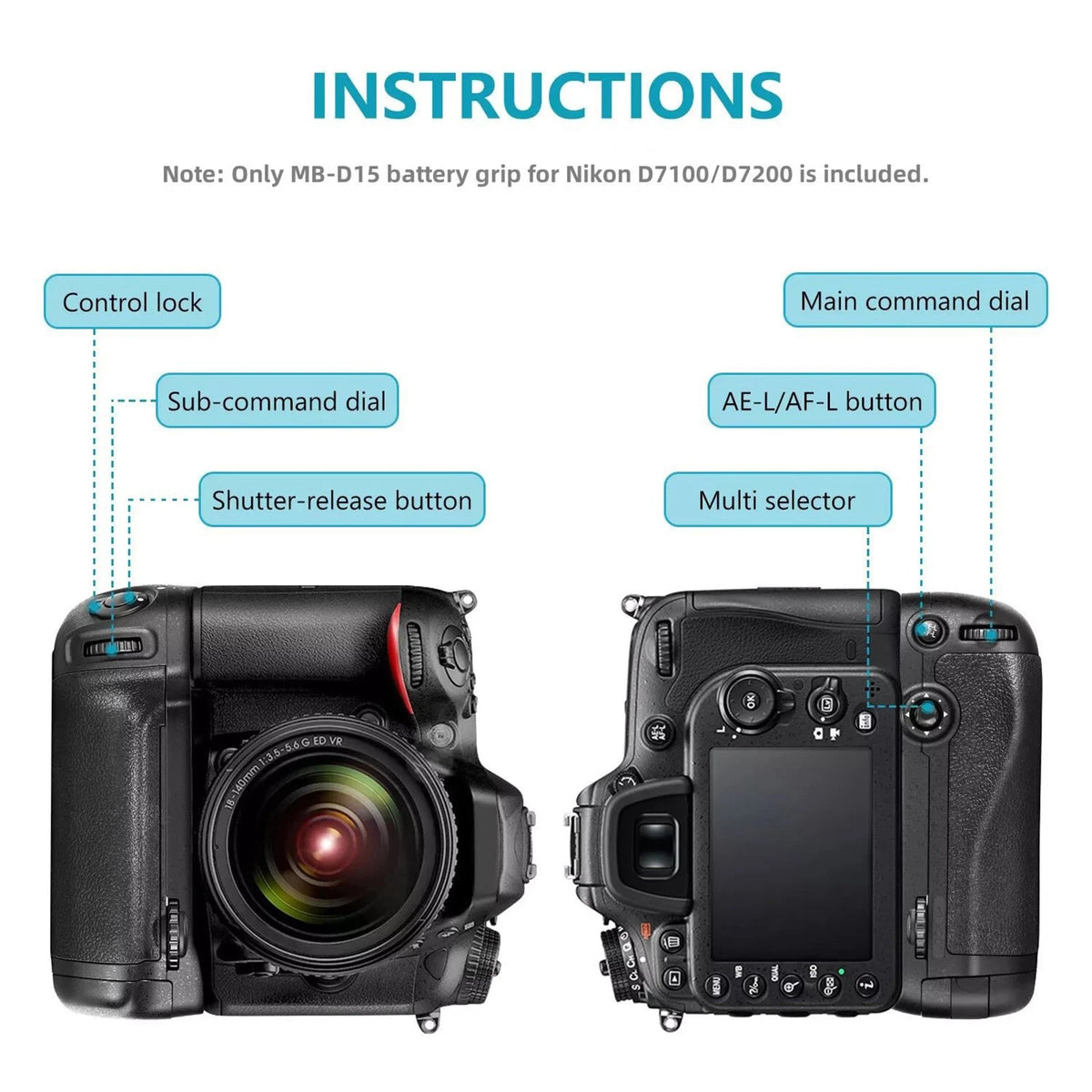 Vertical Battery Grip for Nikon D7100 D7200 (2013–2016)