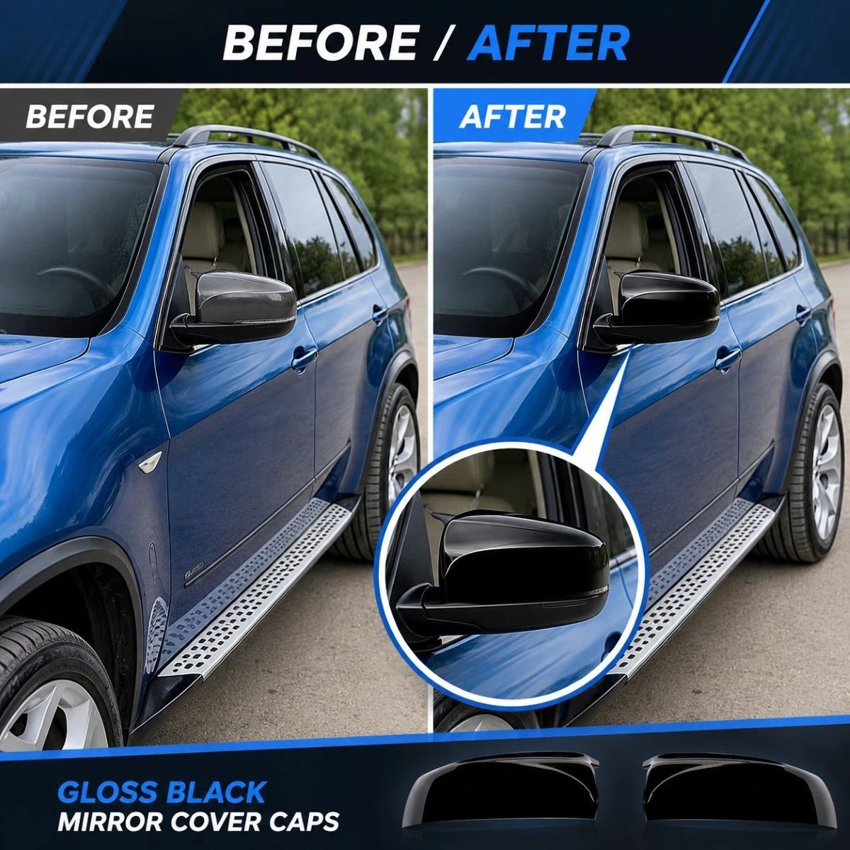 Gloss Black Side Wing Mirror Cover Caps for BMW X5 E70 X6 E71 (2007–2013)