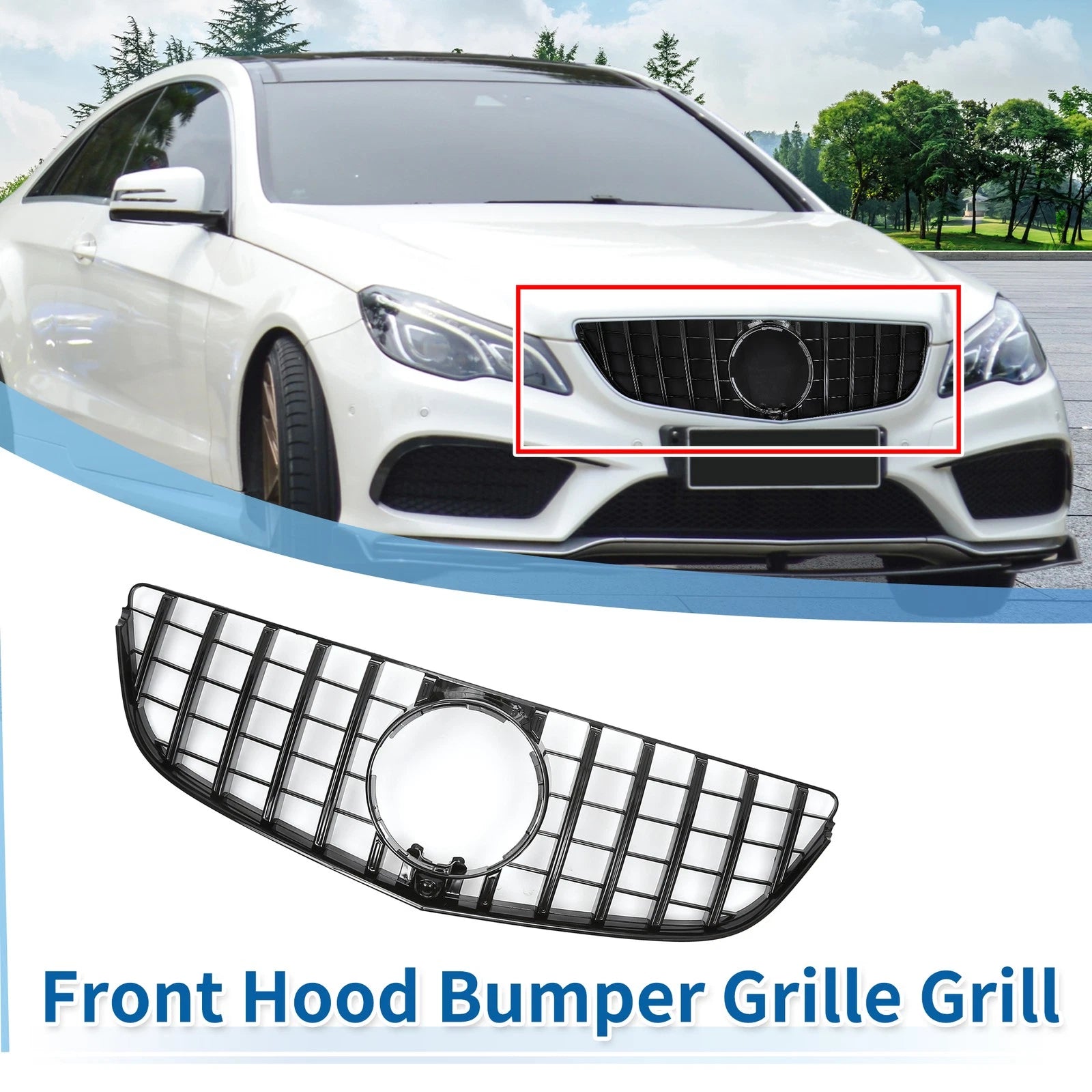 Front Upper Bumper Grille Grill for Mercedes-Benz E200 (2014–2017) Black