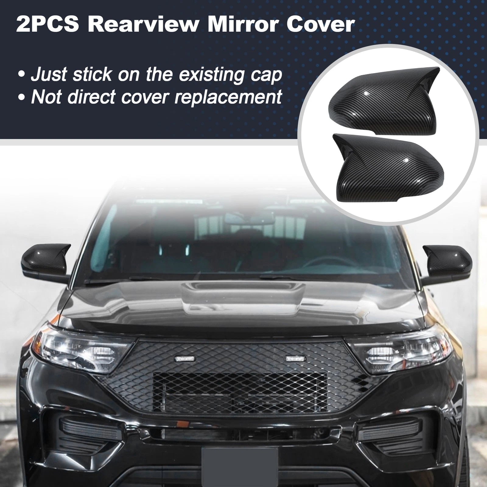 2PCS Left Right Side Ox Horn Rearview Mirror Cover for Ford Explorer (2020–2024)