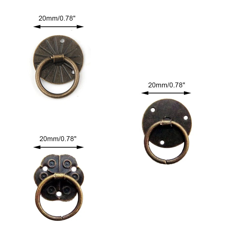 12Pc Antique Door Handle Ring Pull Knob Hardware for Jewelry Box/Cabinet (20mm)