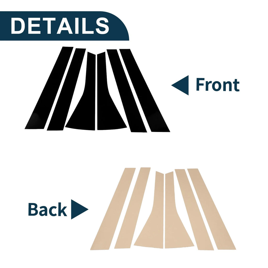 Door Pillar Window Trim Set 6 Pcs Replacement for Honda Fit (2009–2012) Black