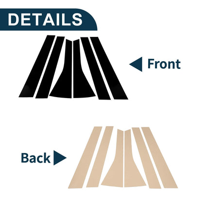 Door Pillar Window Trim Set 6 Pcs Replacement for Honda Fit (2009–2012) Black