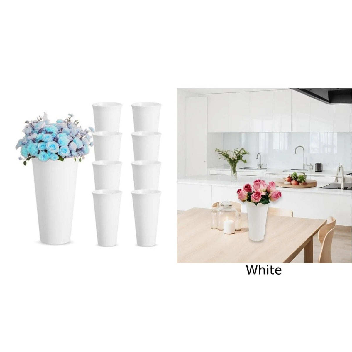 8 Pack Plastic Flower Vases for Wedding and Home Decor