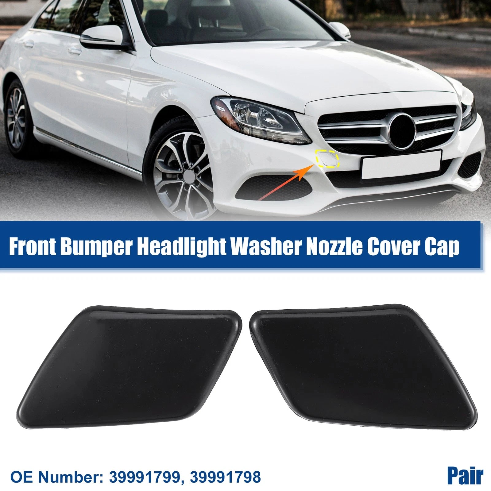 Pair Headlight Washer Nozzle Caps for Volvo S40 (2004–2011)