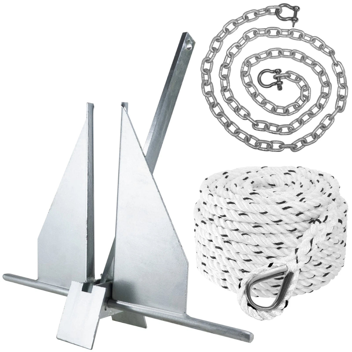 Boat Anchor Kit with 1/4" x 6' Chain & 3/8" x 100' Rope