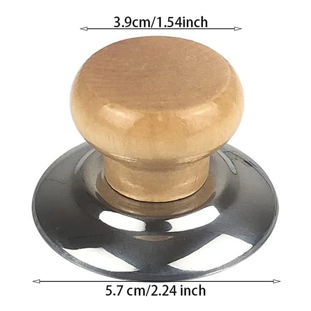 Set of 4 Pot Lid Knobs with Wood Handle 2.24" x 1.54"