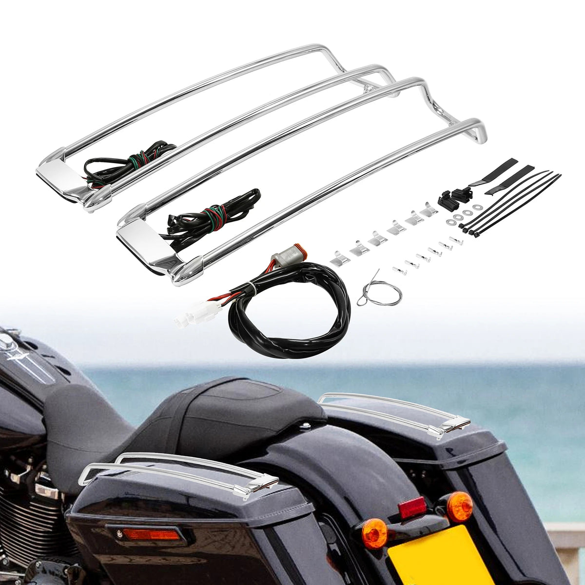 Saddlebag Lid Top Rail & LED Light for Harley Touring Road King Glide (1994–2013)