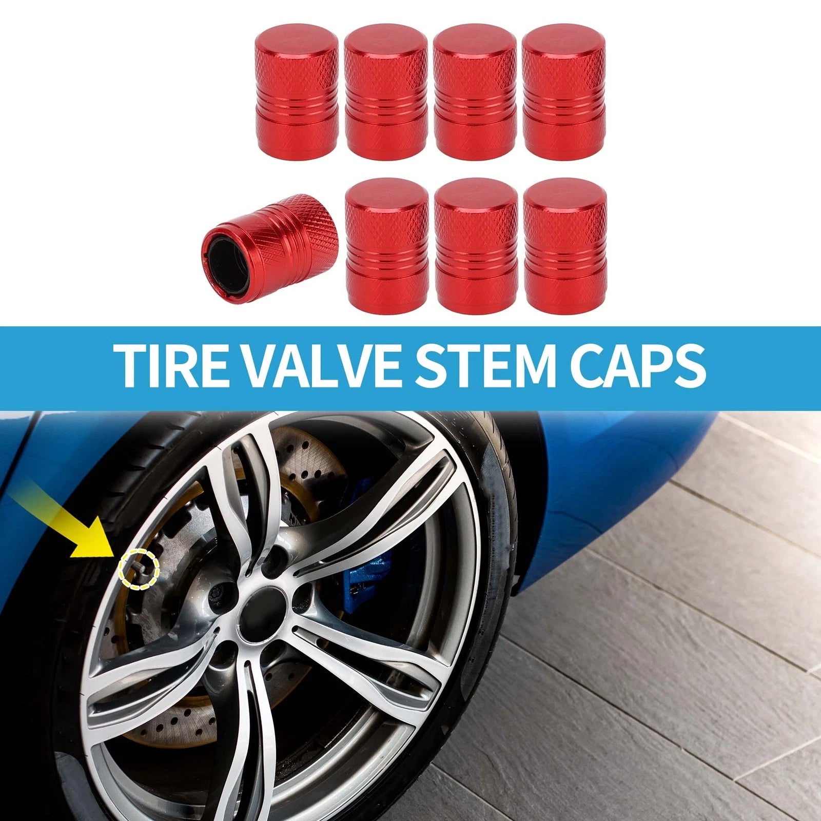 Valve Stem Caps 12x17mm Red Replacement for Car SUV Bike RV (8pcs)