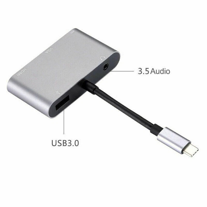 USB-C PD Adapter Hub for HDMI/VGA Devices (4K/1080P)