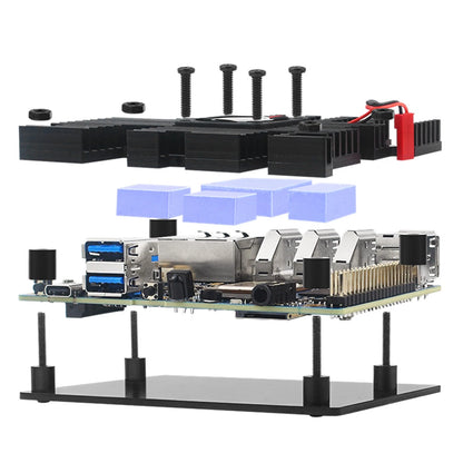 Cooling Fan Kit with Alloy Cover, Base, Silicone Heatsinks for Orange Pi 5 Plus