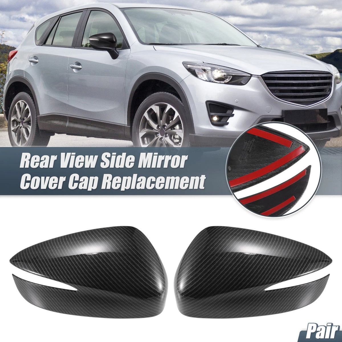 1 Pair Rearview Mirror Cover Overlay Carbon Fiber for Mazda CX-5 (2015)
