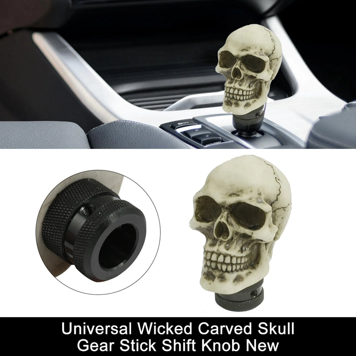 Universal White Evil Skull Manual Shifter Gear Shift Knob Cover