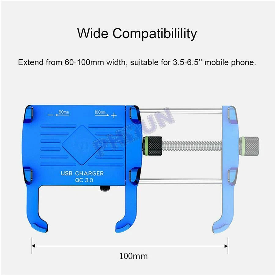Universal Phone Holder with QC3.0 USB Fast Charger for Motorcycle Scooter