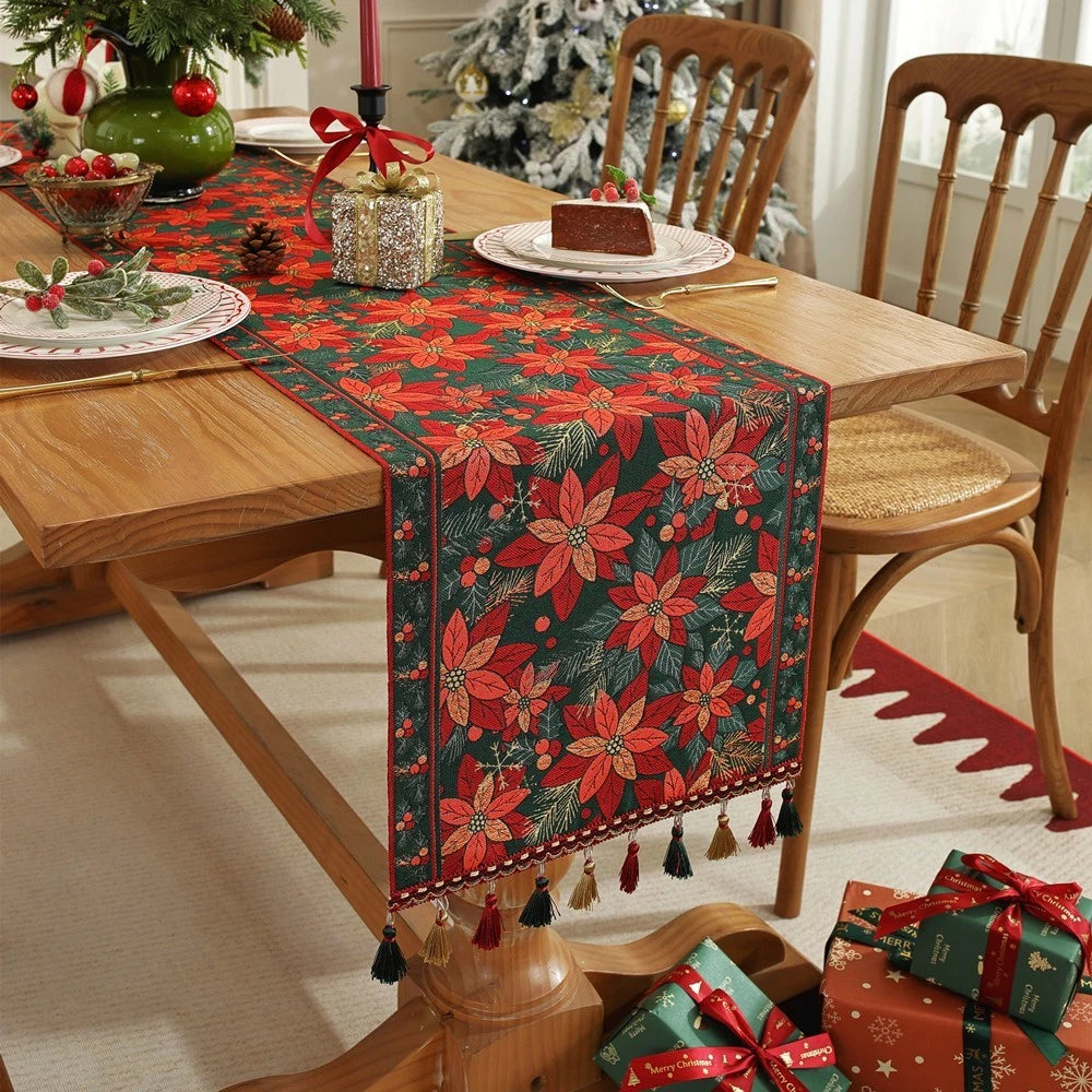 Table 35X220cm Polyester Holiday Theme with Snowman and Fringe