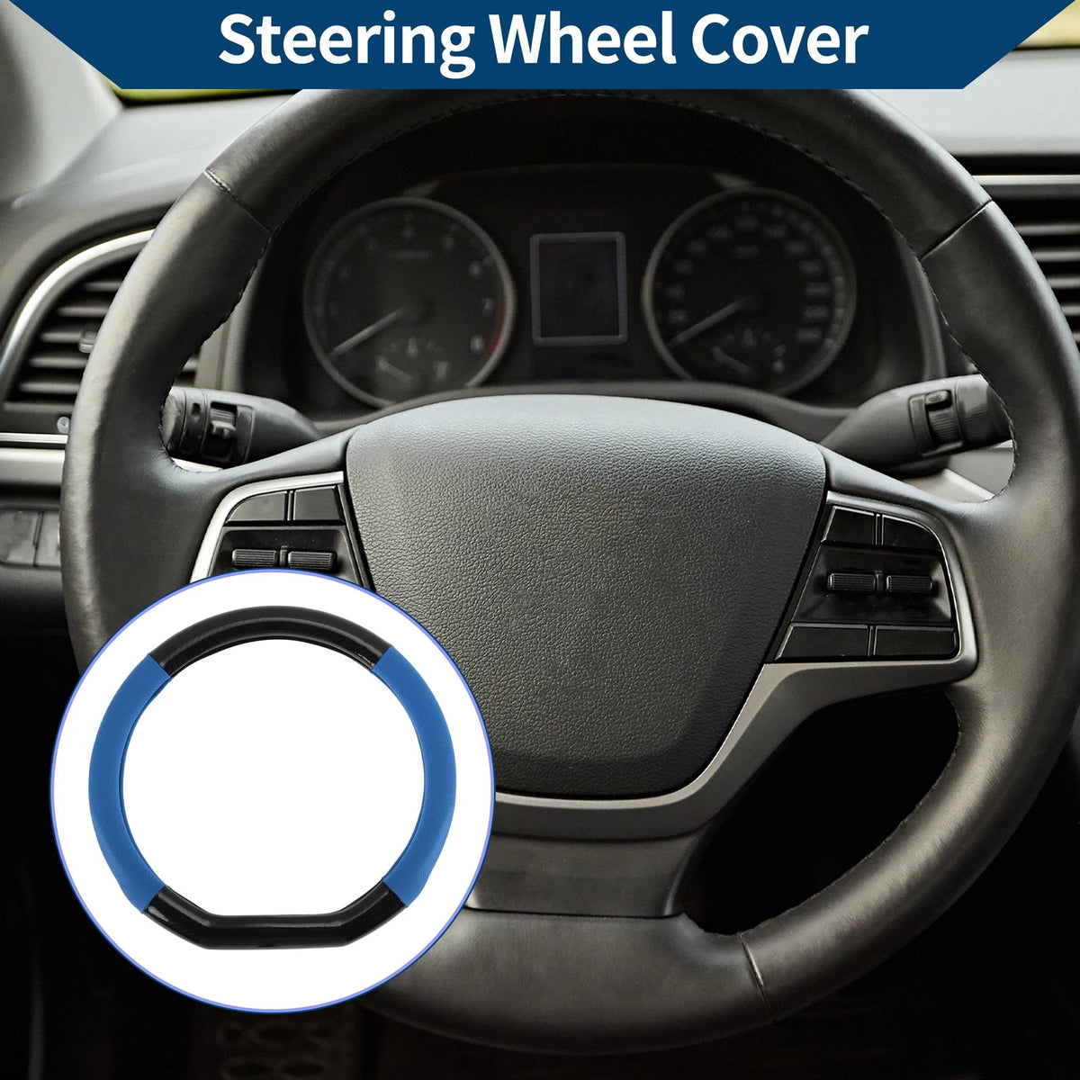 Steering Wheel Cover for Universal Fit (14.96") Black Blue 1 Pc