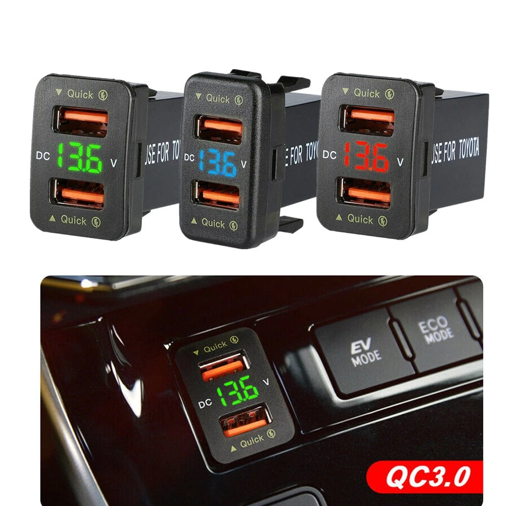 36W Dual USB QC3.0 Car Charger with Voltage Display for Toyota C