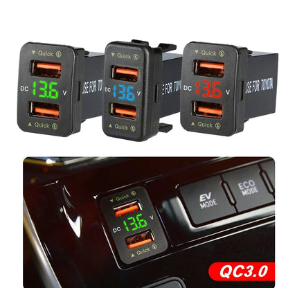36W Dual USB QC3.0 Car Charger with Voltage Display for Toyota C