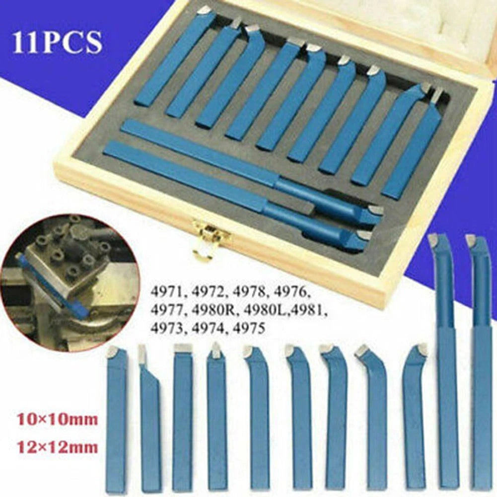11PCS Carbide Tipped Cutter Tool Bit Set for Lathe (10mm, 12mm)