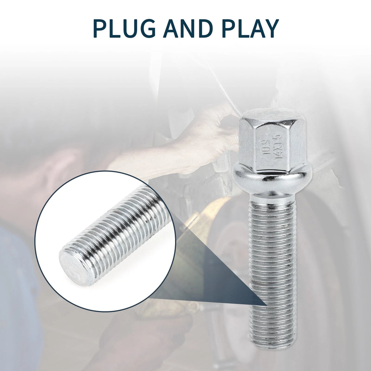 Wheel Lug Bolts M14x1.5 Ball Seat 45mm Shank Replacement for Volkswagen Audi (10) (—)