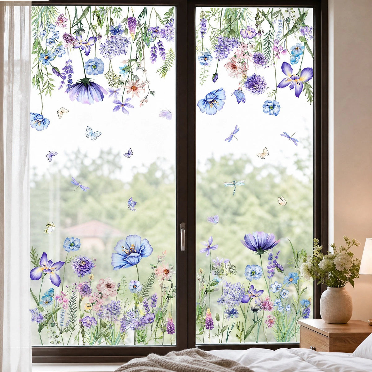 Reusable Floral Window Clings for Glass Doors - Lavender Wildflowers