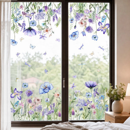 Reusable Floral Window Clings for Glass Doors - Lavender Wildflowers