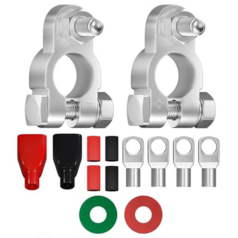 2 pcs Tinned Copper Terminals & 4 pcs Lugs 3/8 Inch 2 Gauge Heat Shrink Kit