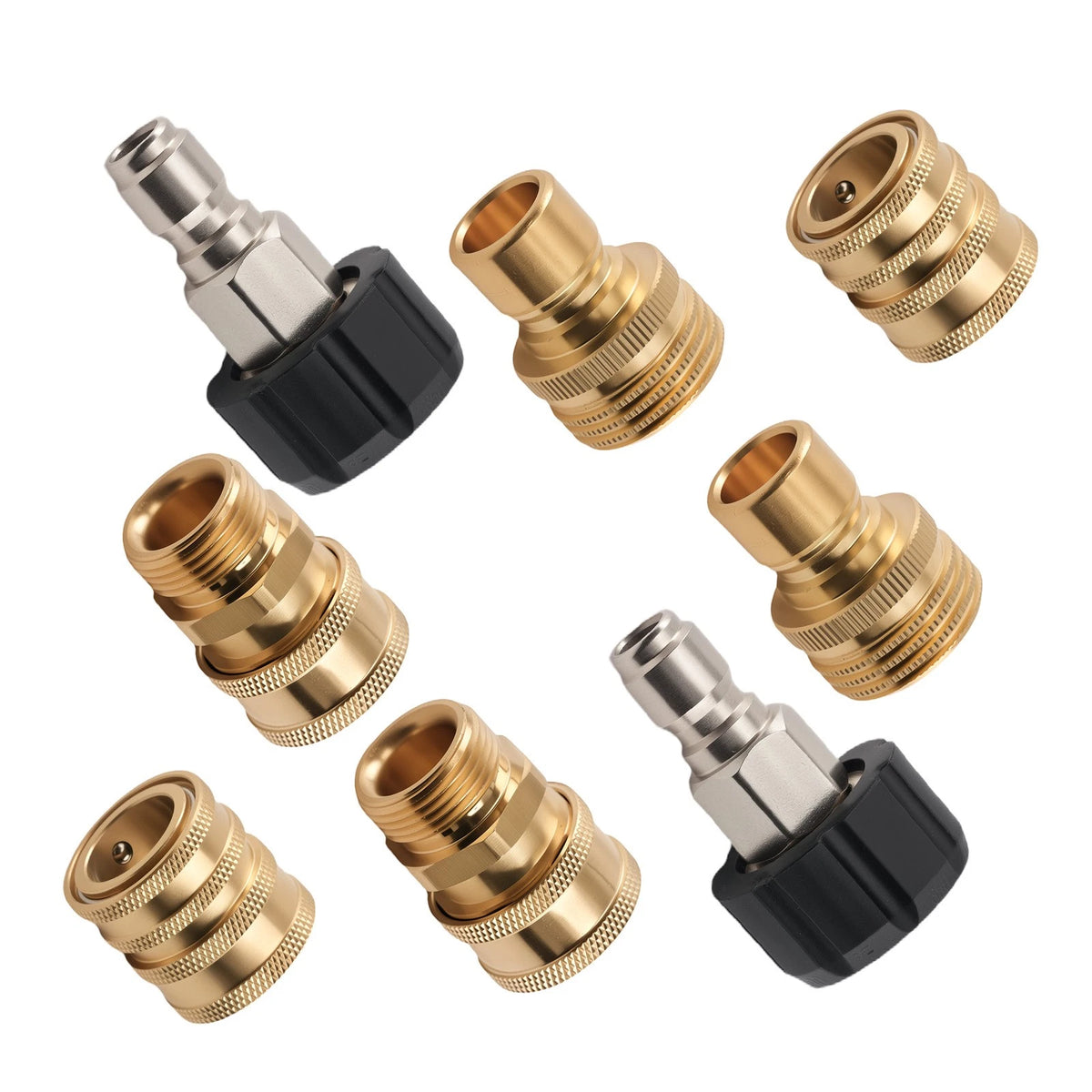 8PC M22 Quick Connector Adapter Kit for Pressure Washer Fitting (Brass Steel)