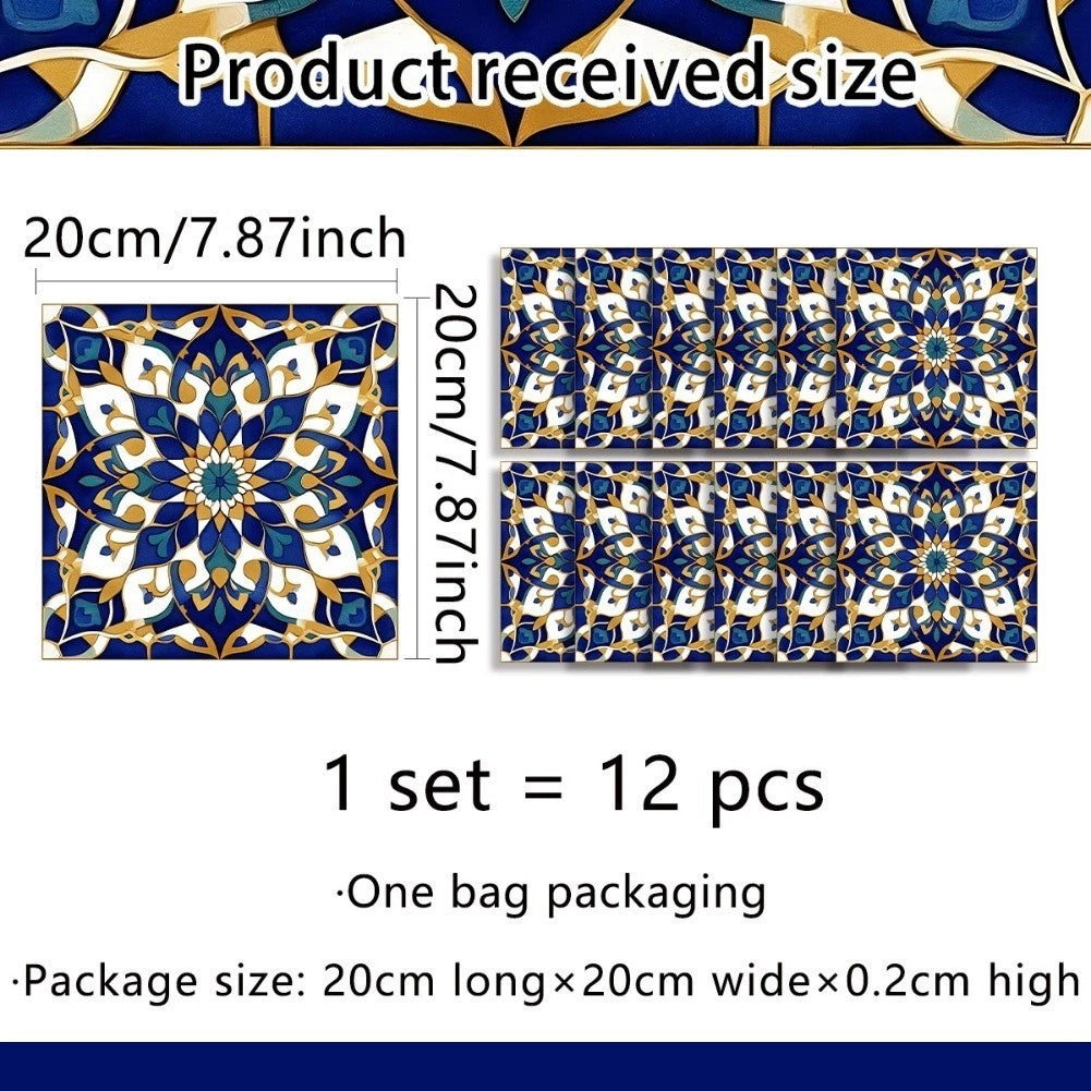 12X Retro Floral Matte Wall Tile Stickers - Easy Peel for Various Rooms