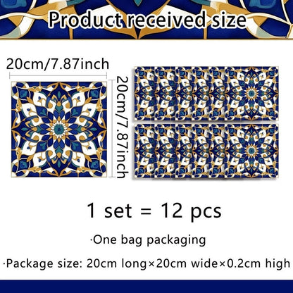 12X Retro Floral Matte Wall Tile Stickers - Easy Peel for Various Rooms