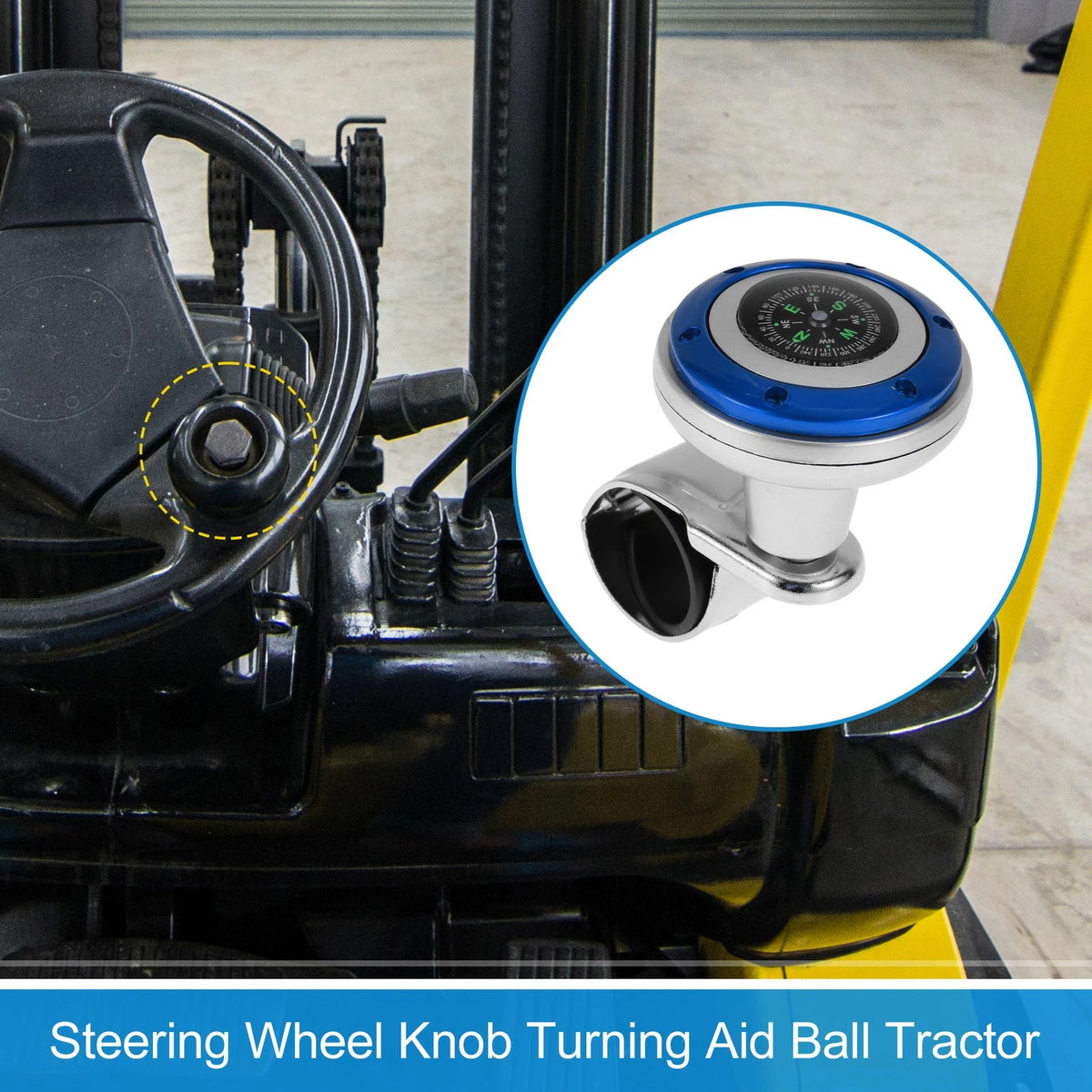 Steering Wheel Knob Handle for Car Truck (30mm, Blue Silver Tone)
