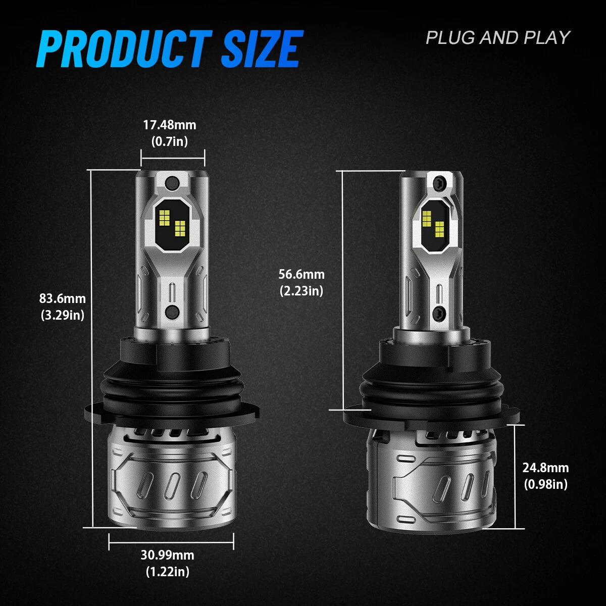 2X Novsight 9007 HB5 LED Headlight Bulbs for High Low Beam (6000K)