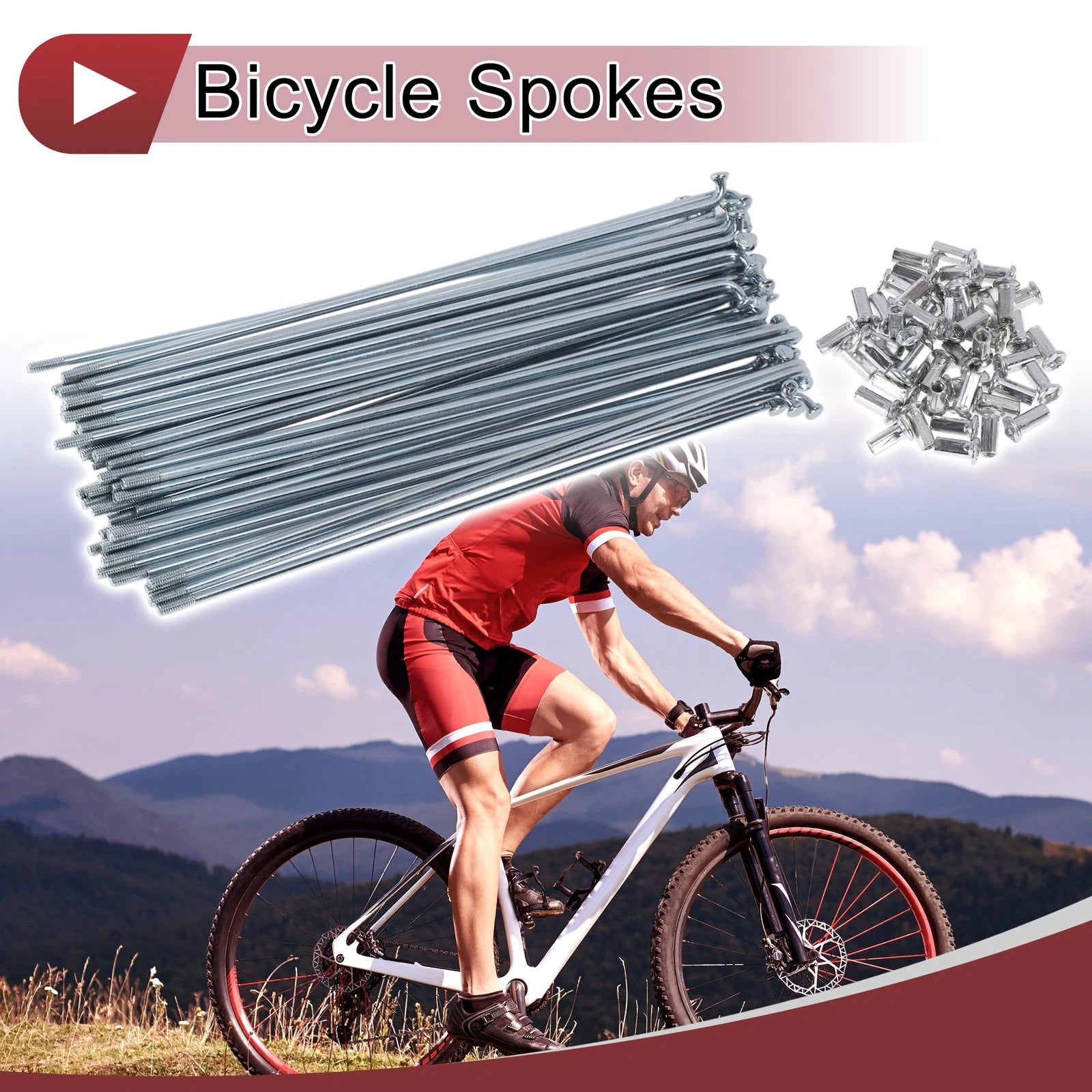 Bicycle Spoke Set 190mm Carbon Steel Galvanized for 10G Wheels (48 Pack)