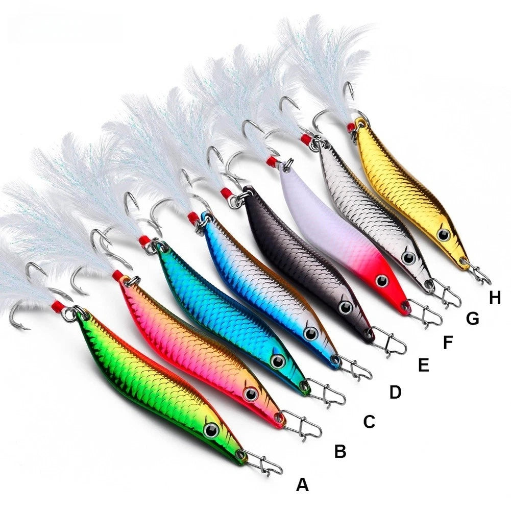 Fishing Spoon Lure S Design with Feathers for Pike Perch Bass