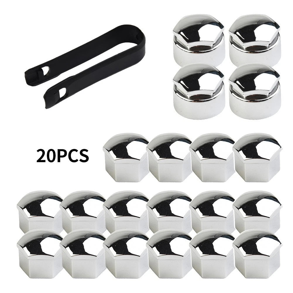 Set of 20 Nut Cap Wheel Bolts 17mm ABS Plastic Chrome