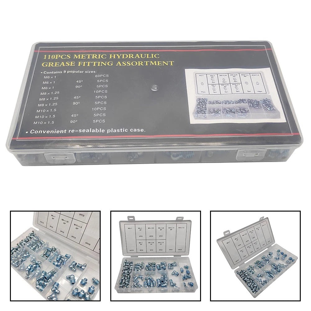 Set of 110 Nickel Plated Iron Grease Nipples for Efficient Lubrication
