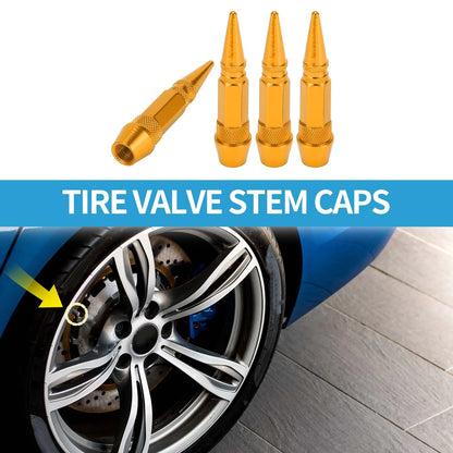 60MM Tire Valve Stem Caps Gold Tone Replacement for Car SUV Bike RV (4pcs)
