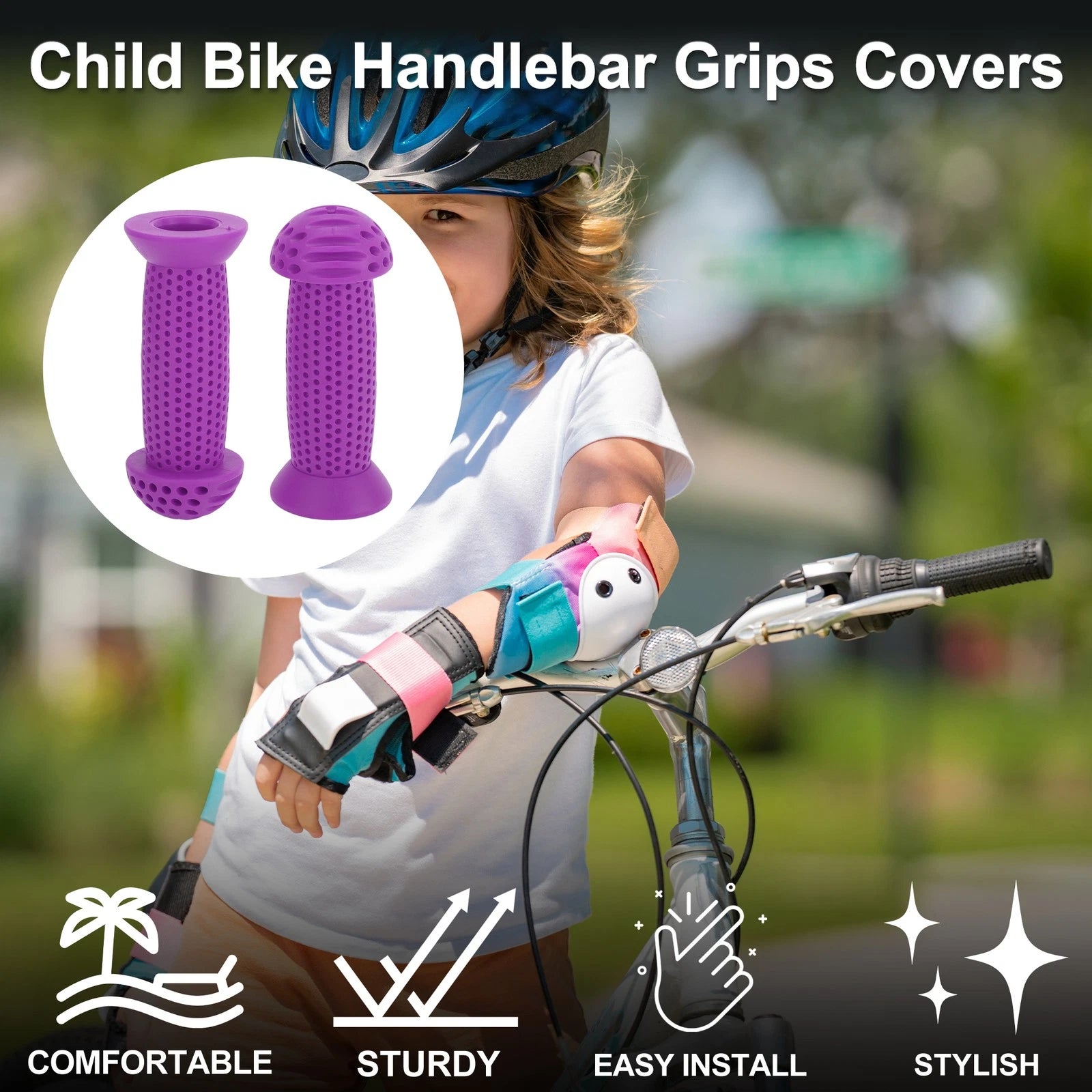 Handlebar Grip Cover 100mm Soft MTB End Protector for Child Bike (Purple)