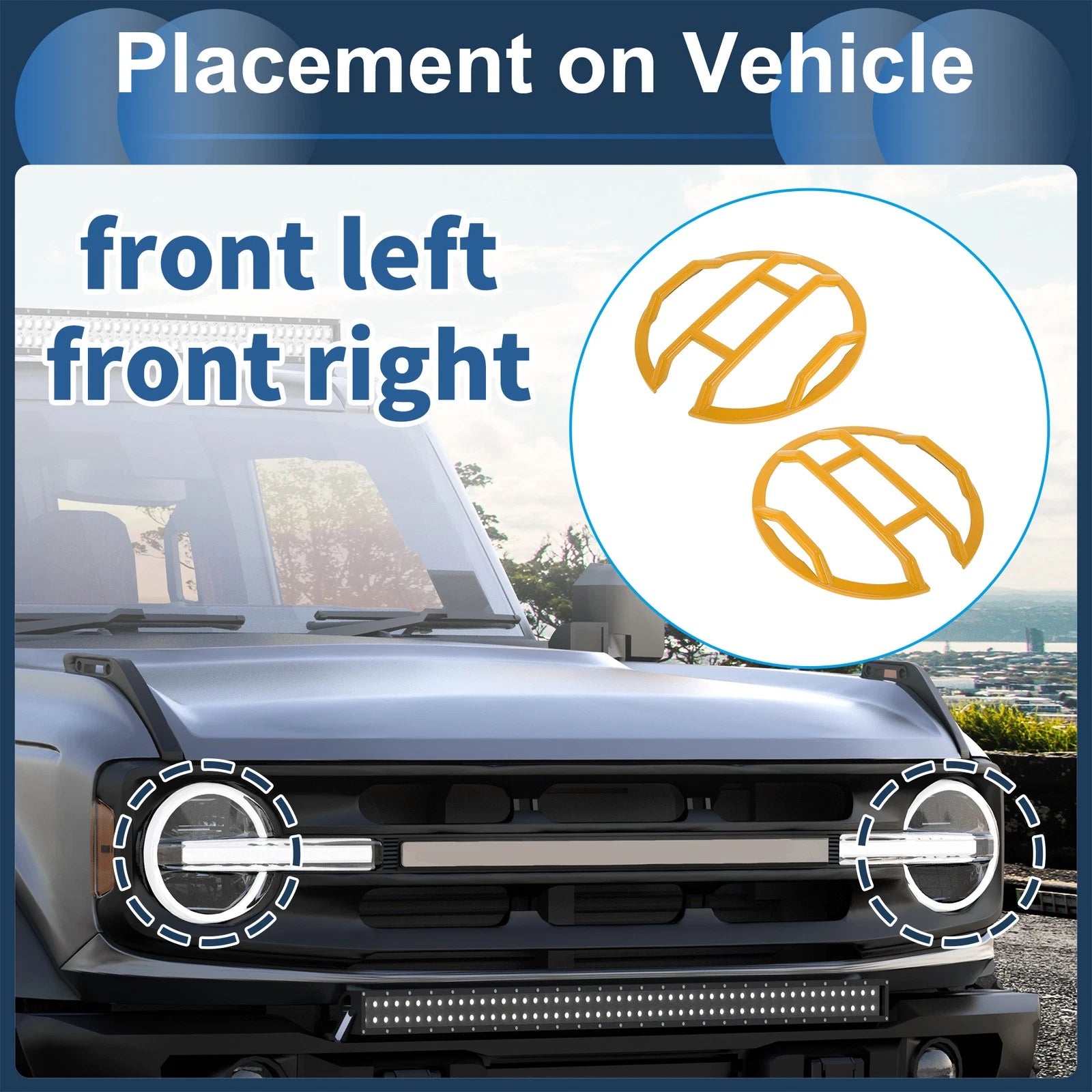 1 Pair Headlight Trim Bezel for Ford Bronco (ABS)